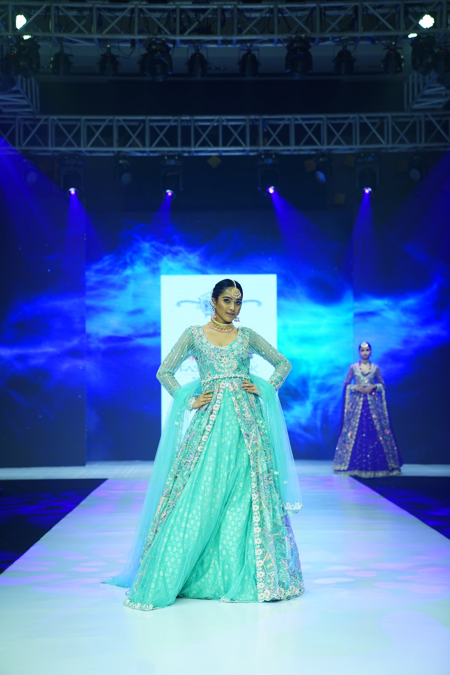 Baby blue Jacket with lehenga